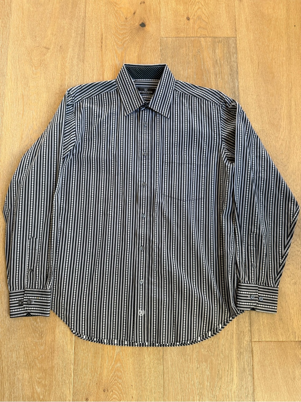 Bugatchi Black and White Striped Dress Shirt